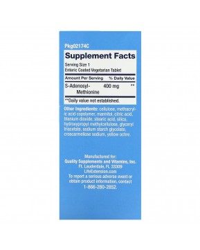 Life Extension, SAMe, S-аденозилметионин, 400 мг, 60 вегетарианских таблеток, покрытых кишечнорастворимой оболочкой